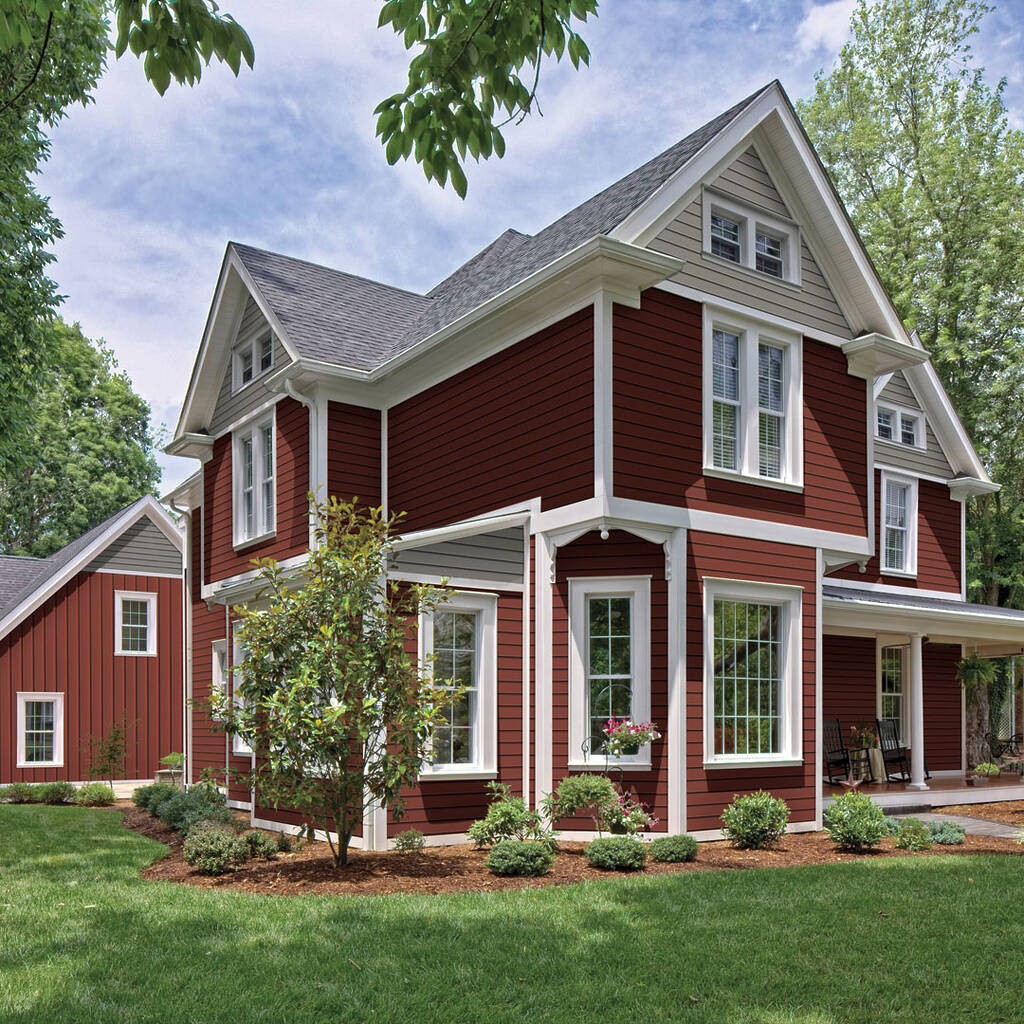 red home with contrasting white trim